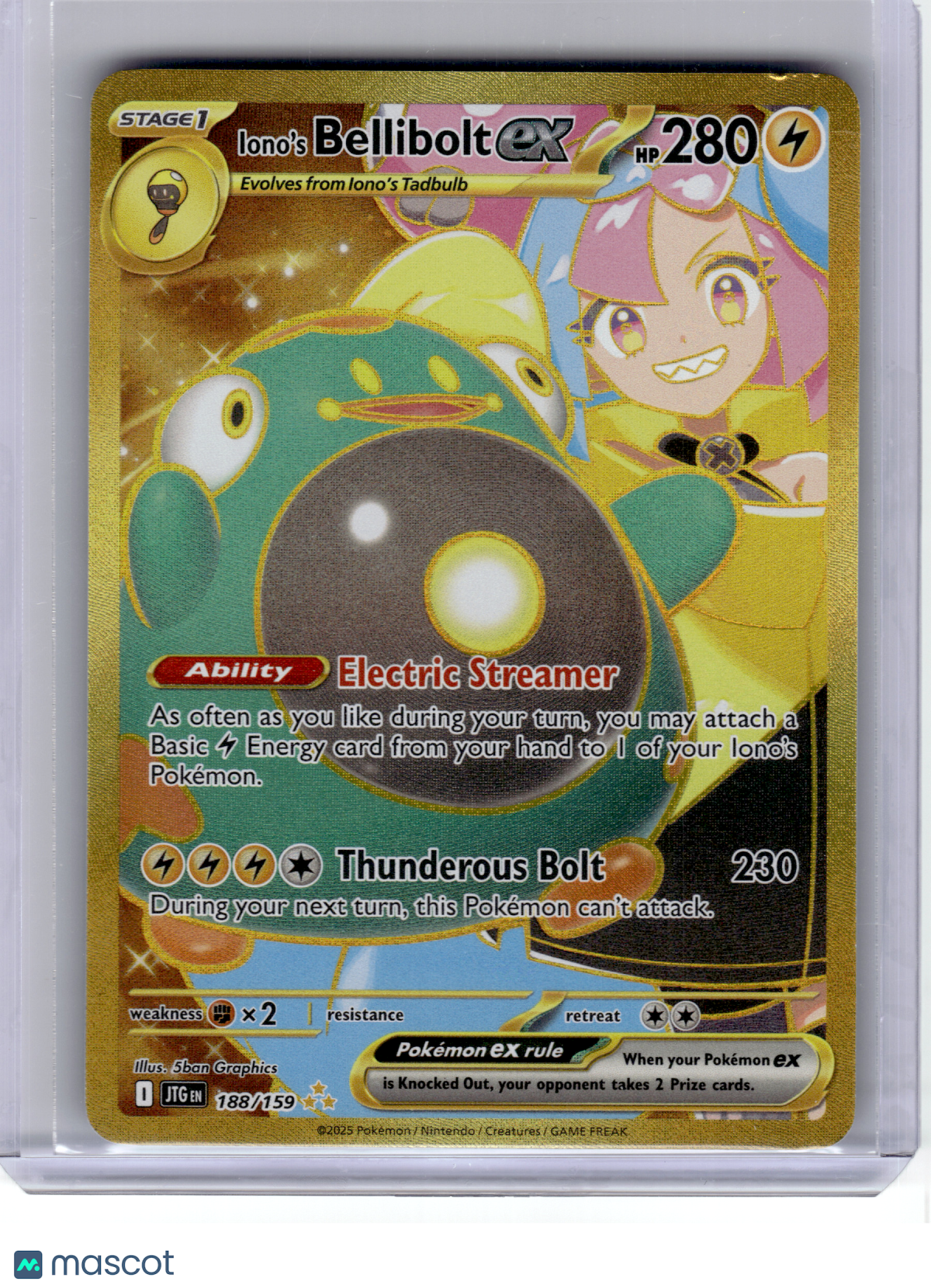 2025 Pokemon—Iono's Bellibolt ex #188 Journey Together—Hyper Rare Gold [LP]