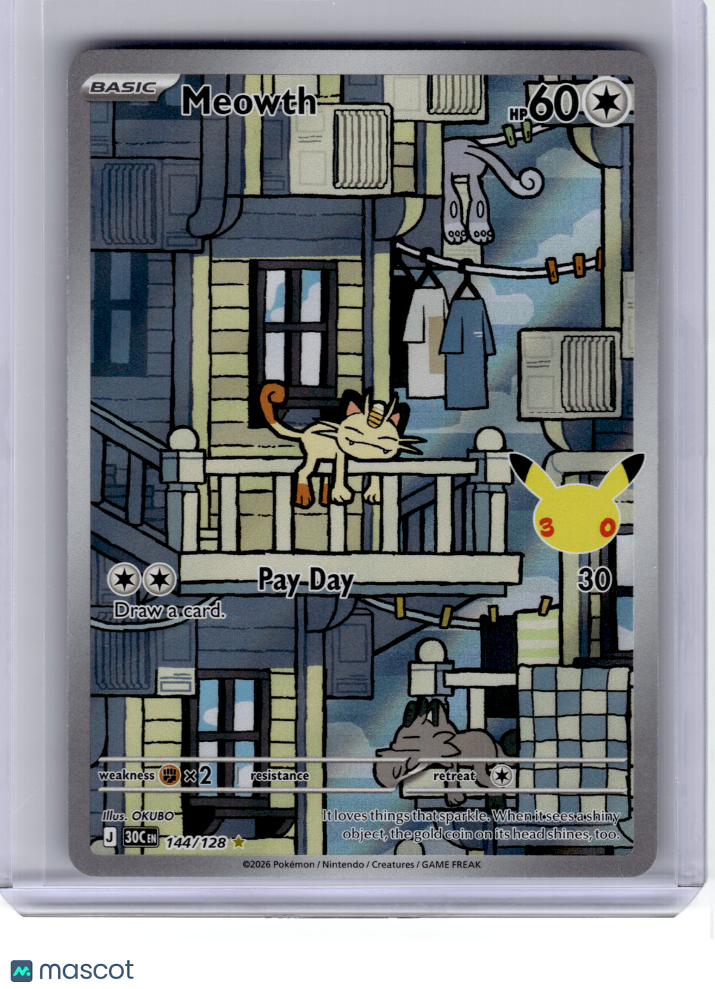 2026 Pokemon—Meowth #144 30th Celebration—Illustration Rare Holo