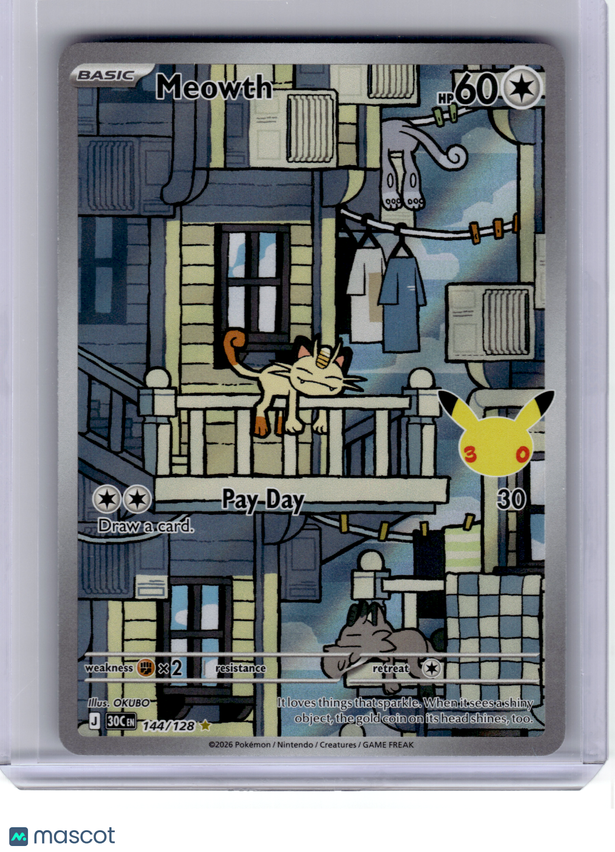 2026 Pokemon—Meowth #144 30th Celebration—Illustration Rare Holo