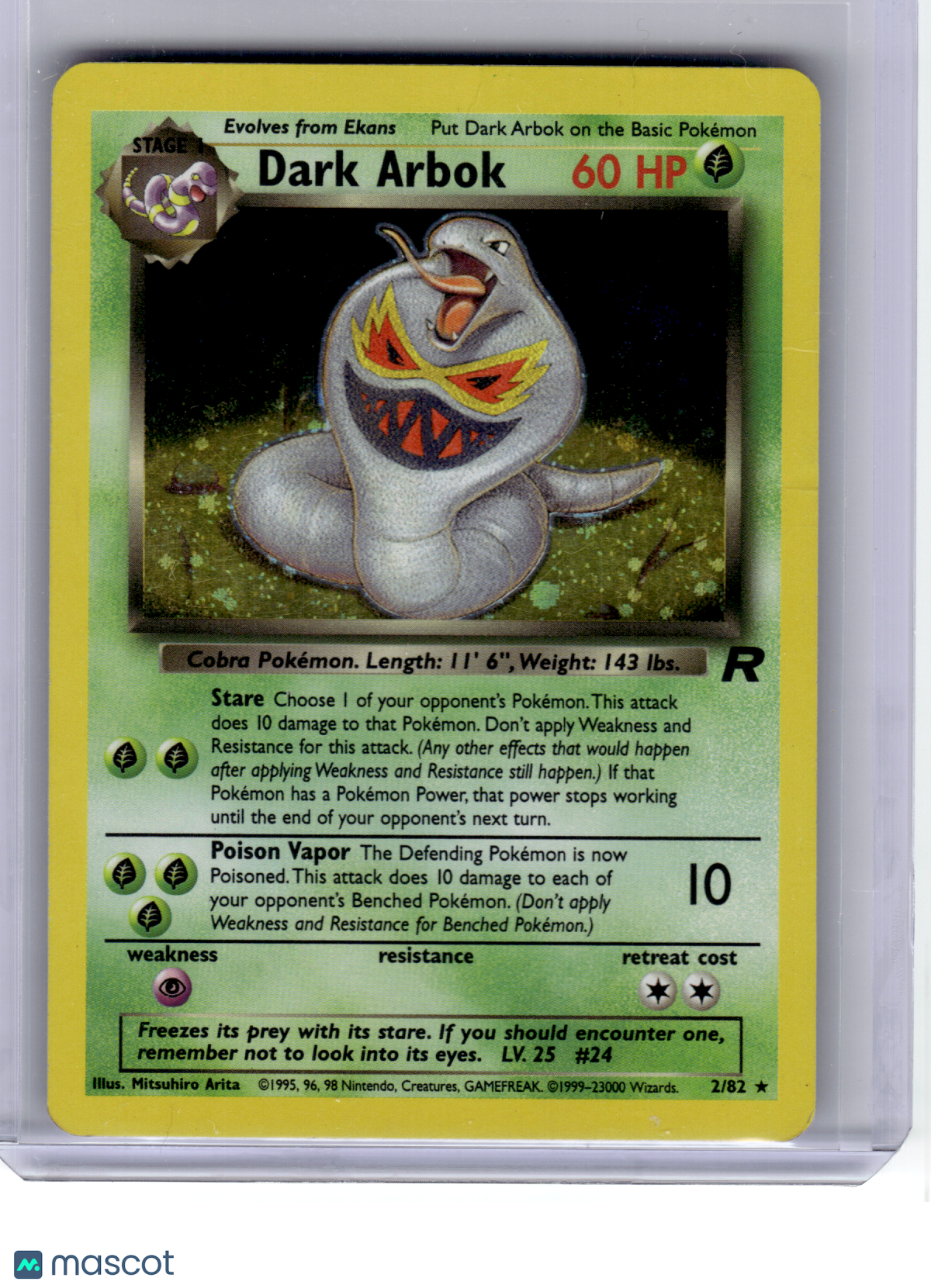 2000 Pokemon—Dark Arbok #2 Team Rocket—Rare Holo [Damage]