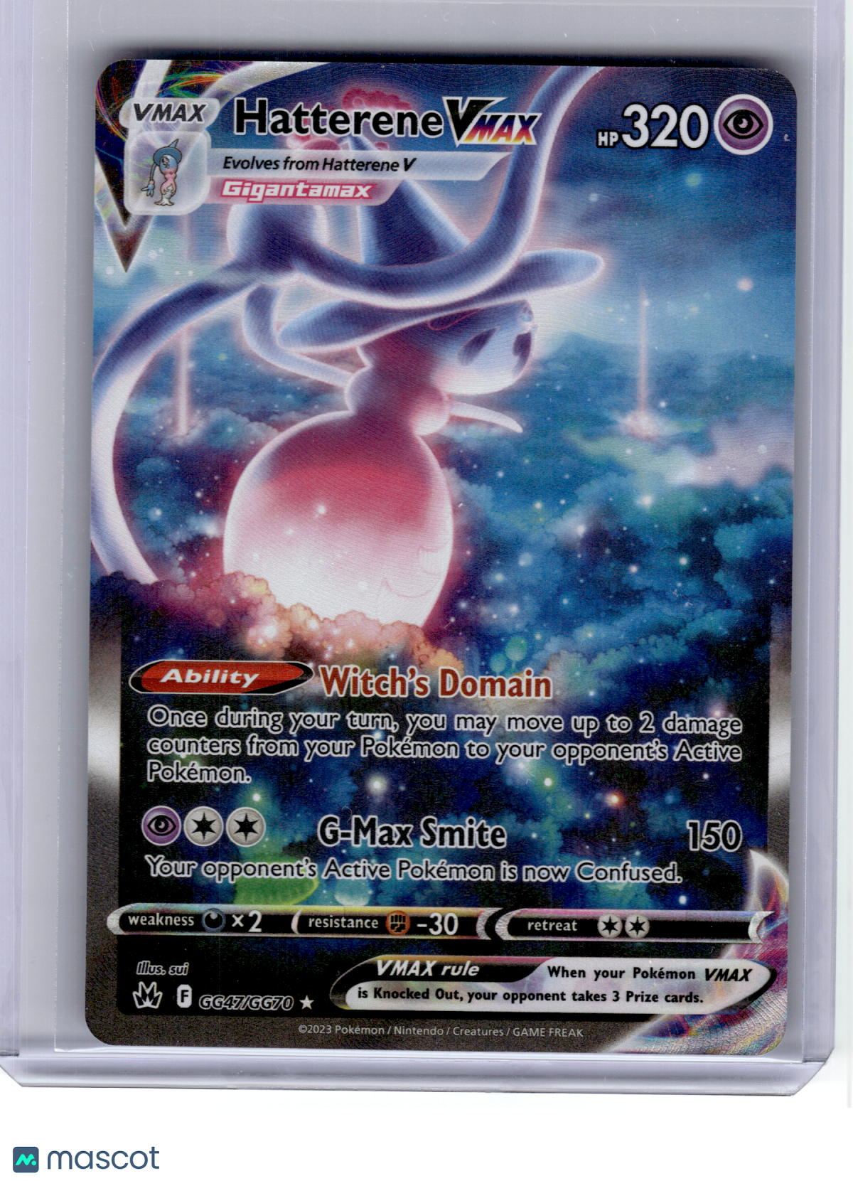 2023 Pokemon—Hatterene VMAX #GG47 Crown Zenith: Galarian Gallery—Ultra Rare Holo