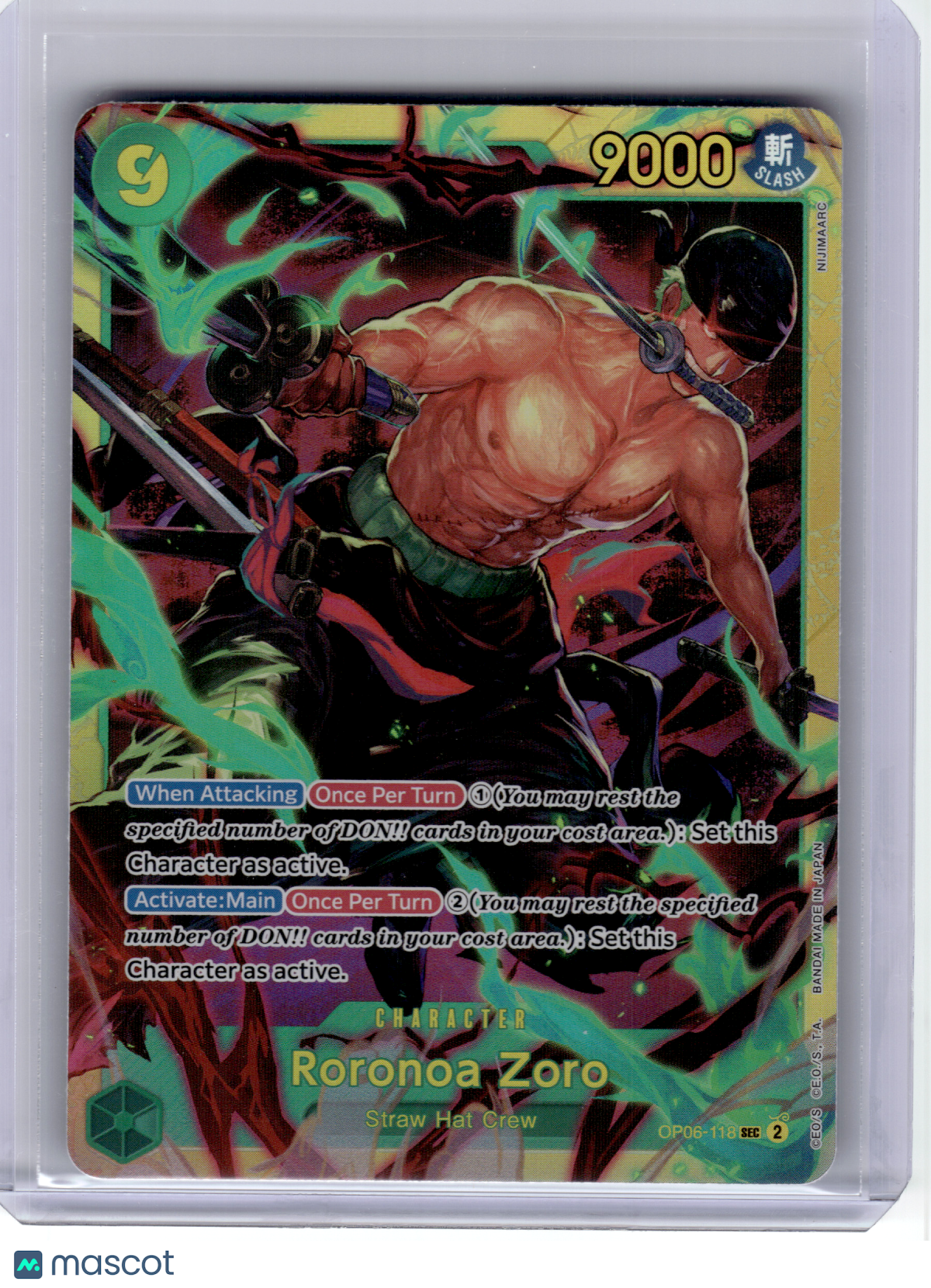 2024 One Piece Card Game—Roronoa Zoro #118 Wings of the Captain—Secret Rare Foil