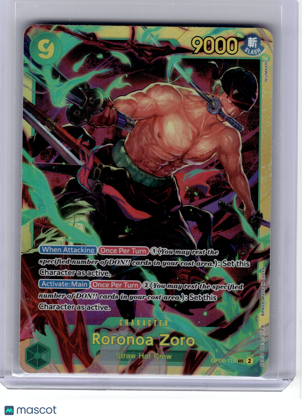 2024 One Piece Card Game—Roronoa Zoro #118 Wings of the Captain—Secret Rare Foil