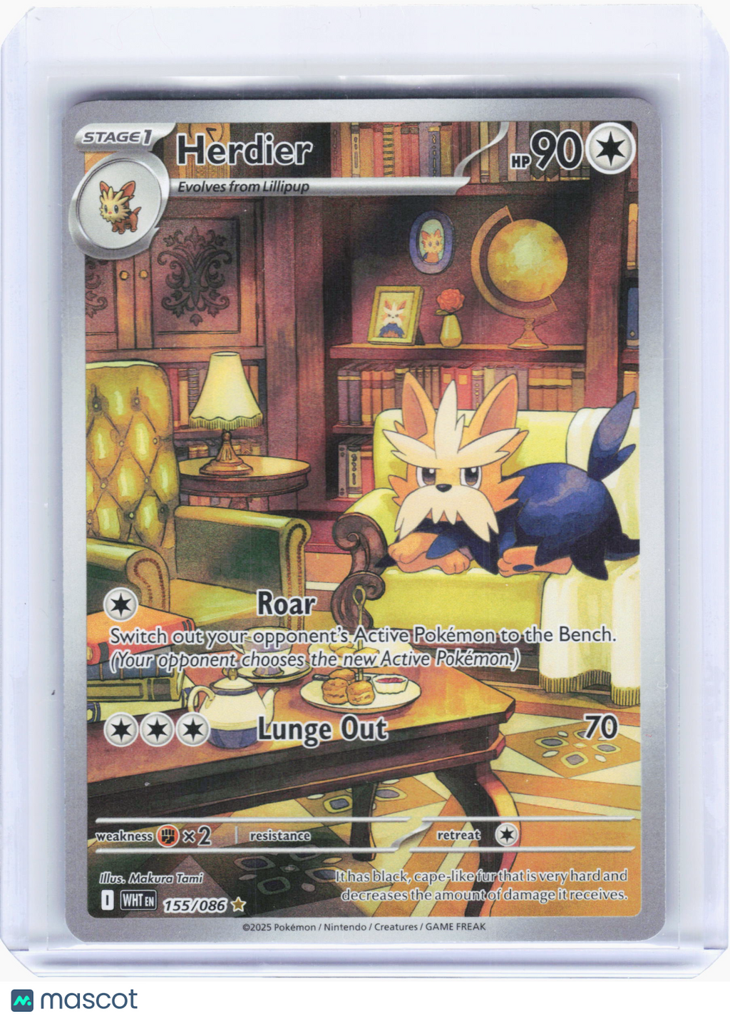 2025 Pokemon—Herdier #155 White Flare—Illustration Rare Holo