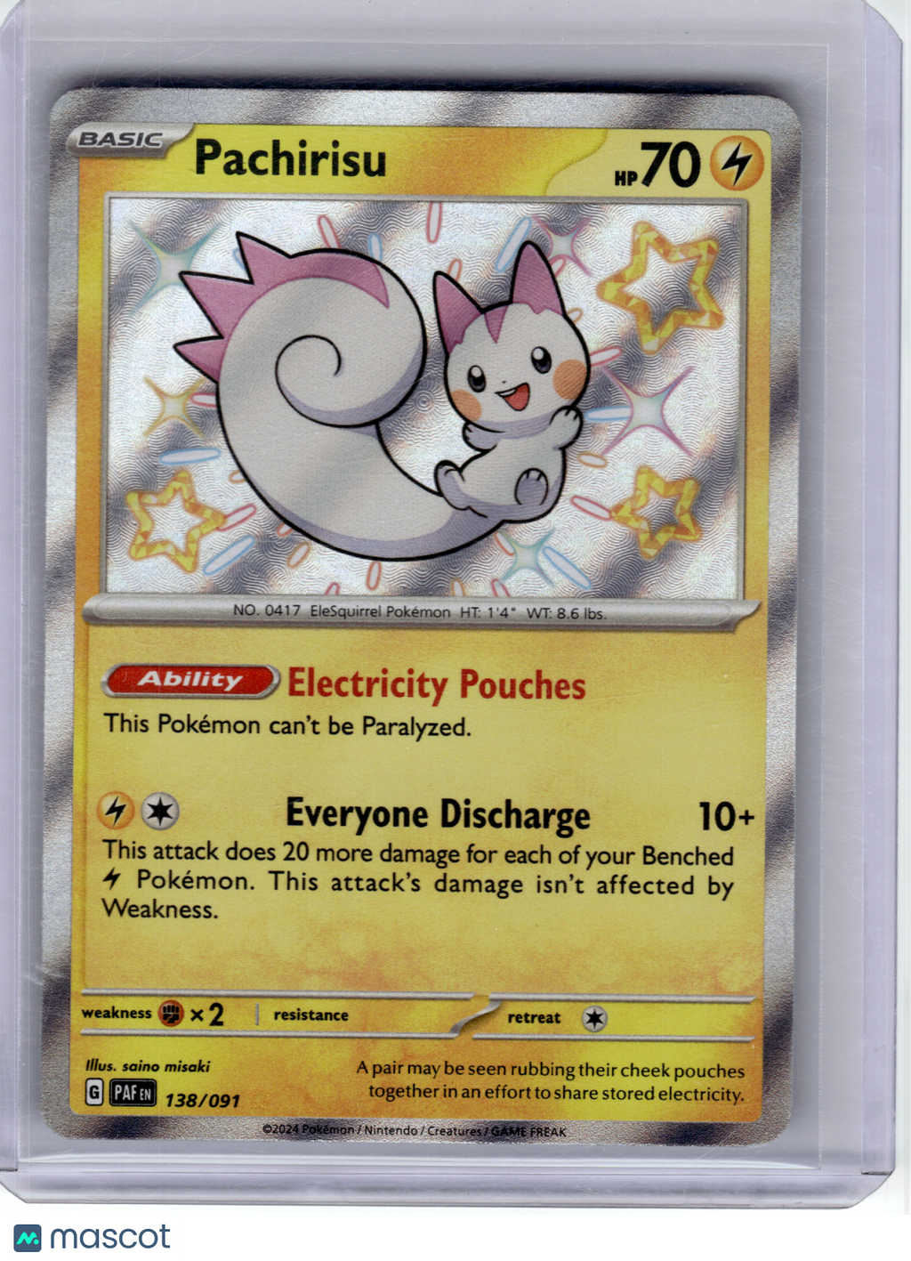 2024 Pokemon—Pachirisu #138 Paldean Fates—Shiny Rare Holo