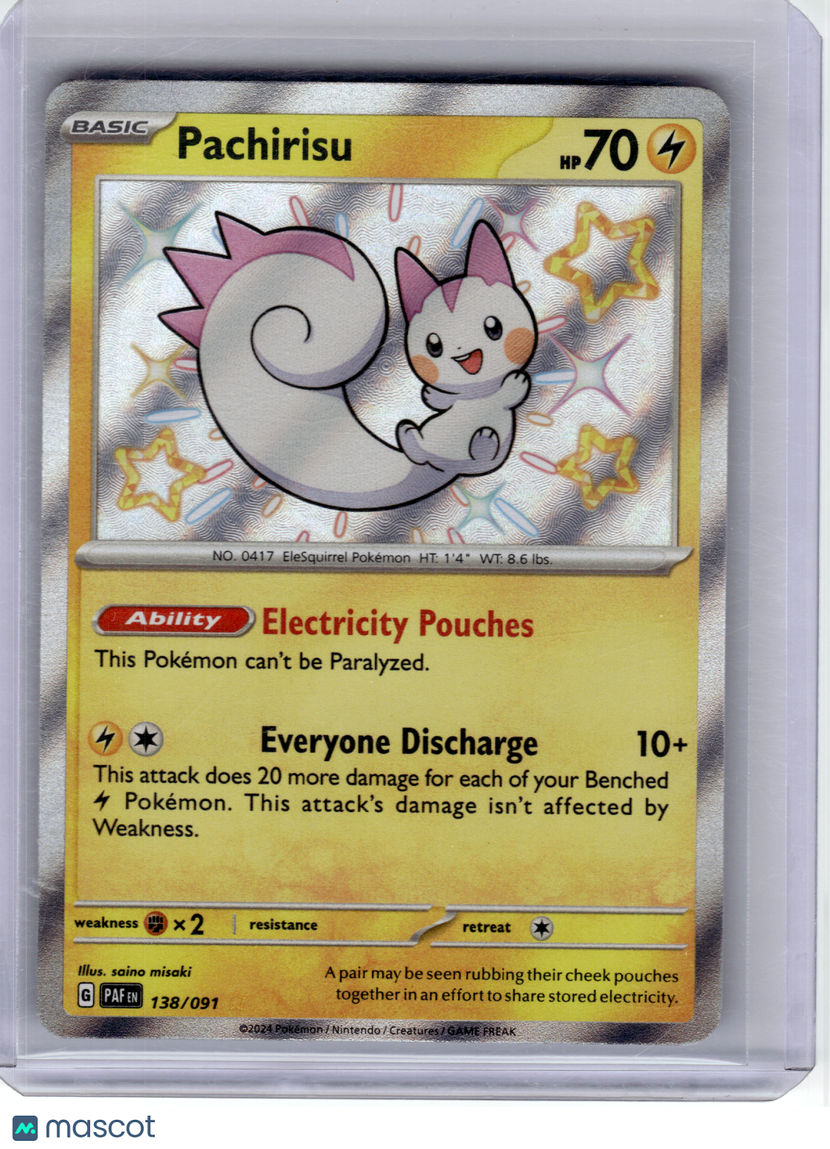 2024 Pokemon—Pachirisu #138 Paldean Fates—Shiny Rare Holo