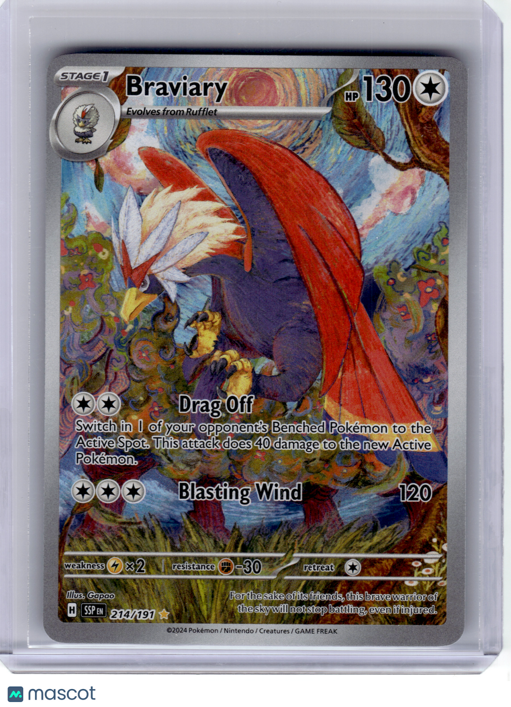 2024 Pokemon—Braviary #214 Surging Sparks—Illustration Rare Holo