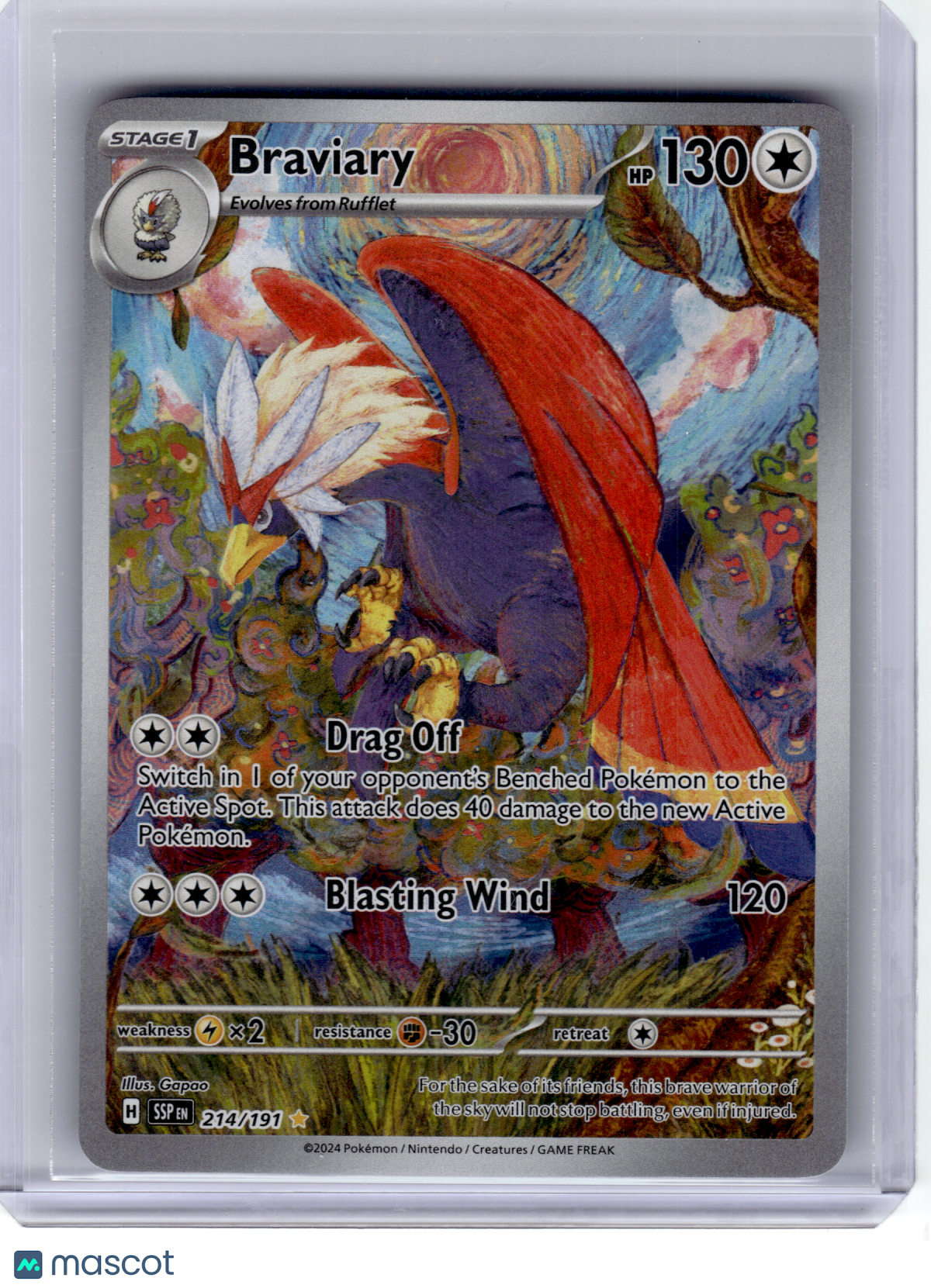 2024 Pokemon—Braviary #214 Surging Sparks—Illustration Rare Holo