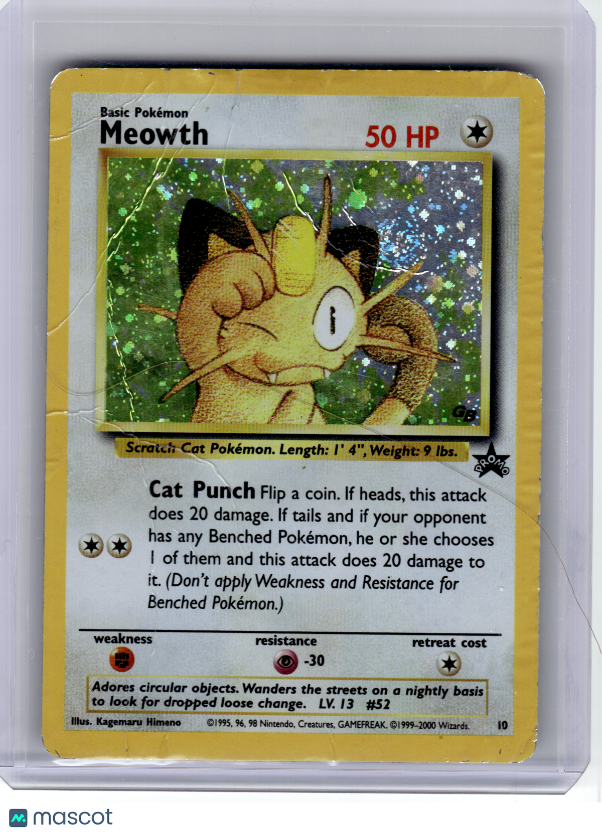 2000 Pokemon—Meowth #10 Wizards of the Coast—Black Star Promo Holo [Damage]