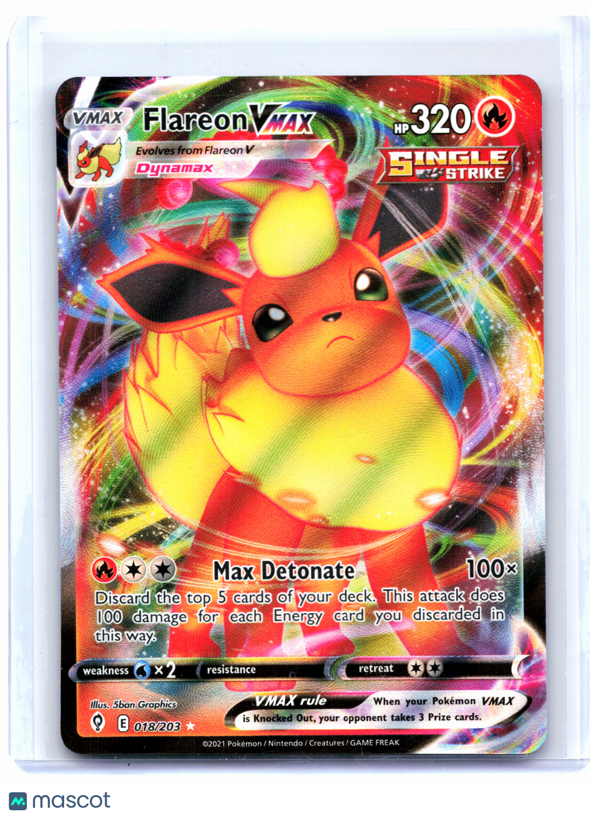 2021 Pokemon—Flareon VMAX #018/203 Evolving Skies—Ultra Rare Holo
