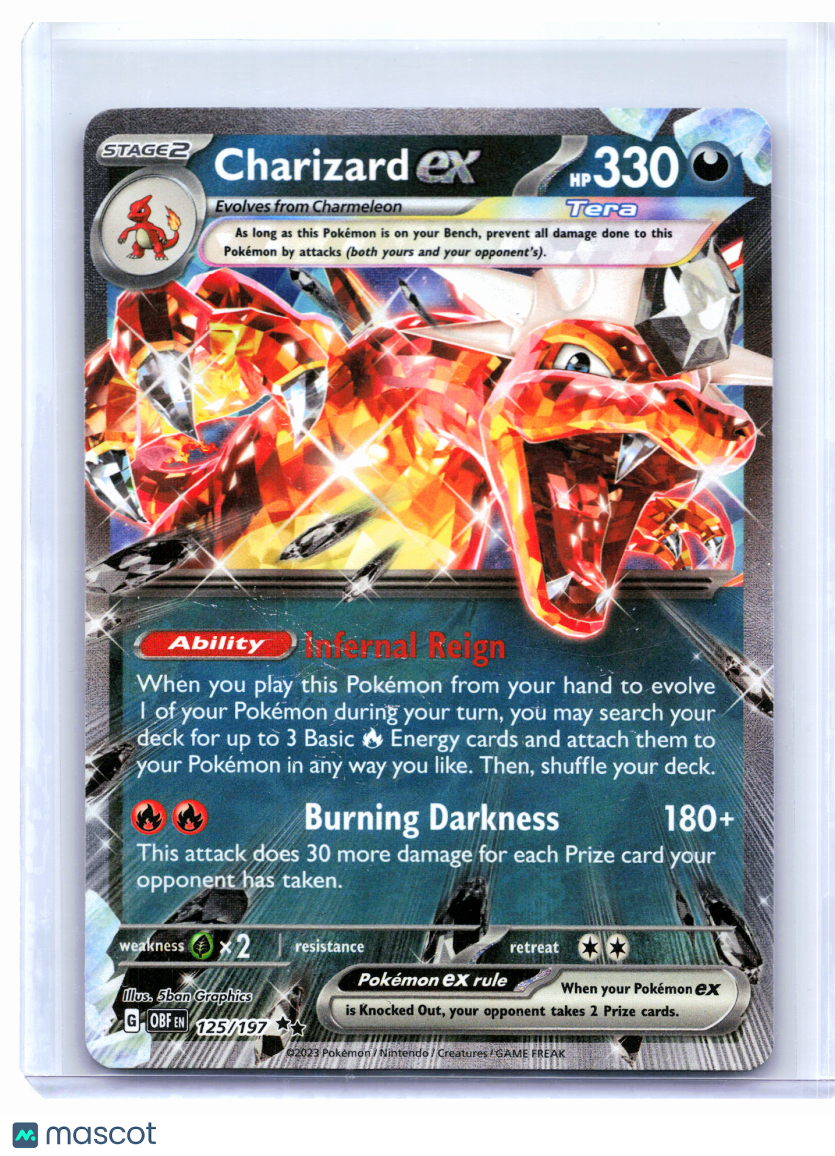 2023 Pokemon—Charizard ex #125/197 Obsidian Flames—Double Rare Holo