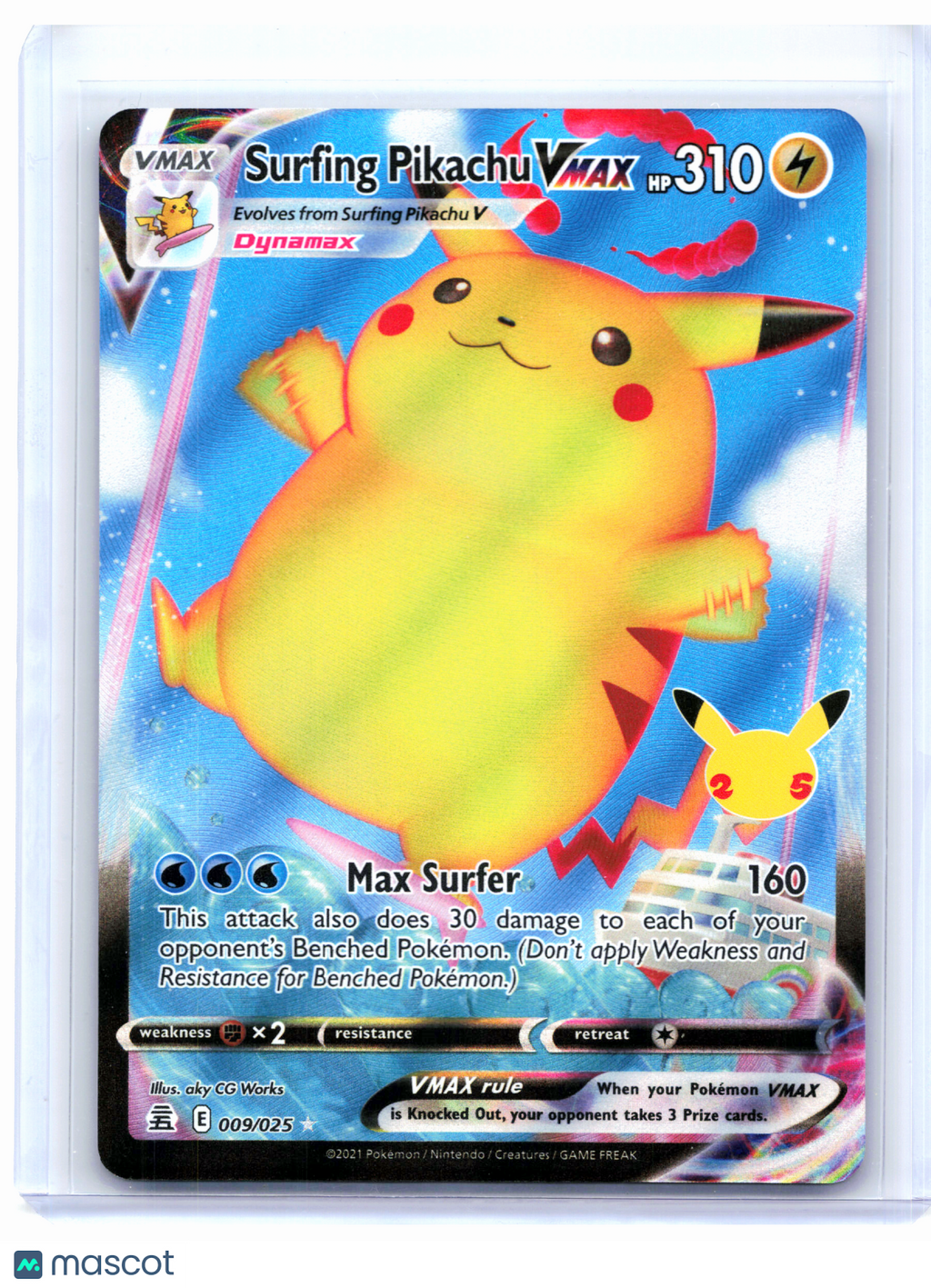 2021 Pokemon—Surfing Pikachu VMAX #009/025 Celebrations—Ultra Rare Holo
