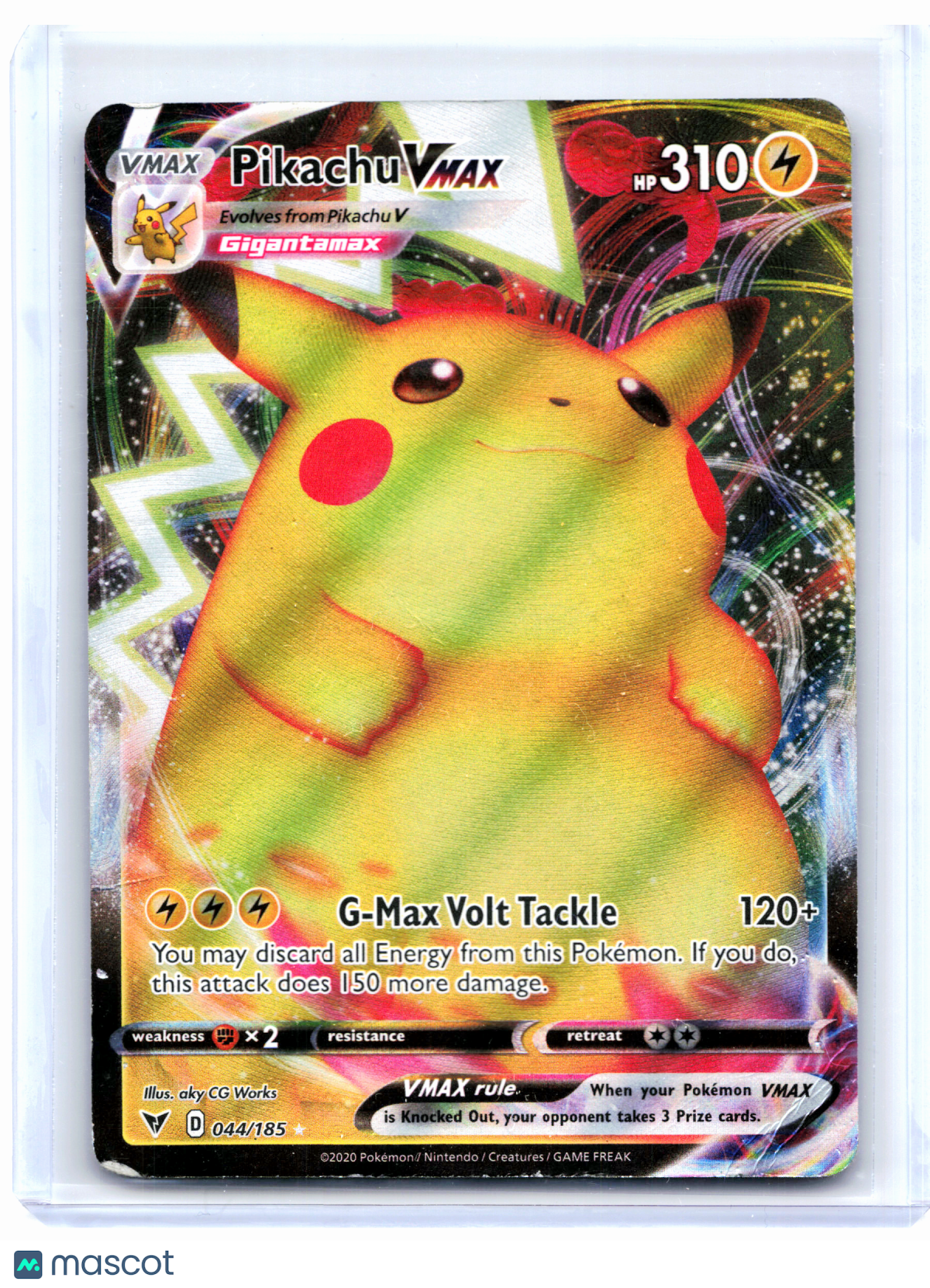 2020 Pokemon—Pikachu VMAX #044/185 Vivid Voltage—Ultra Rare Holo [Damaged]