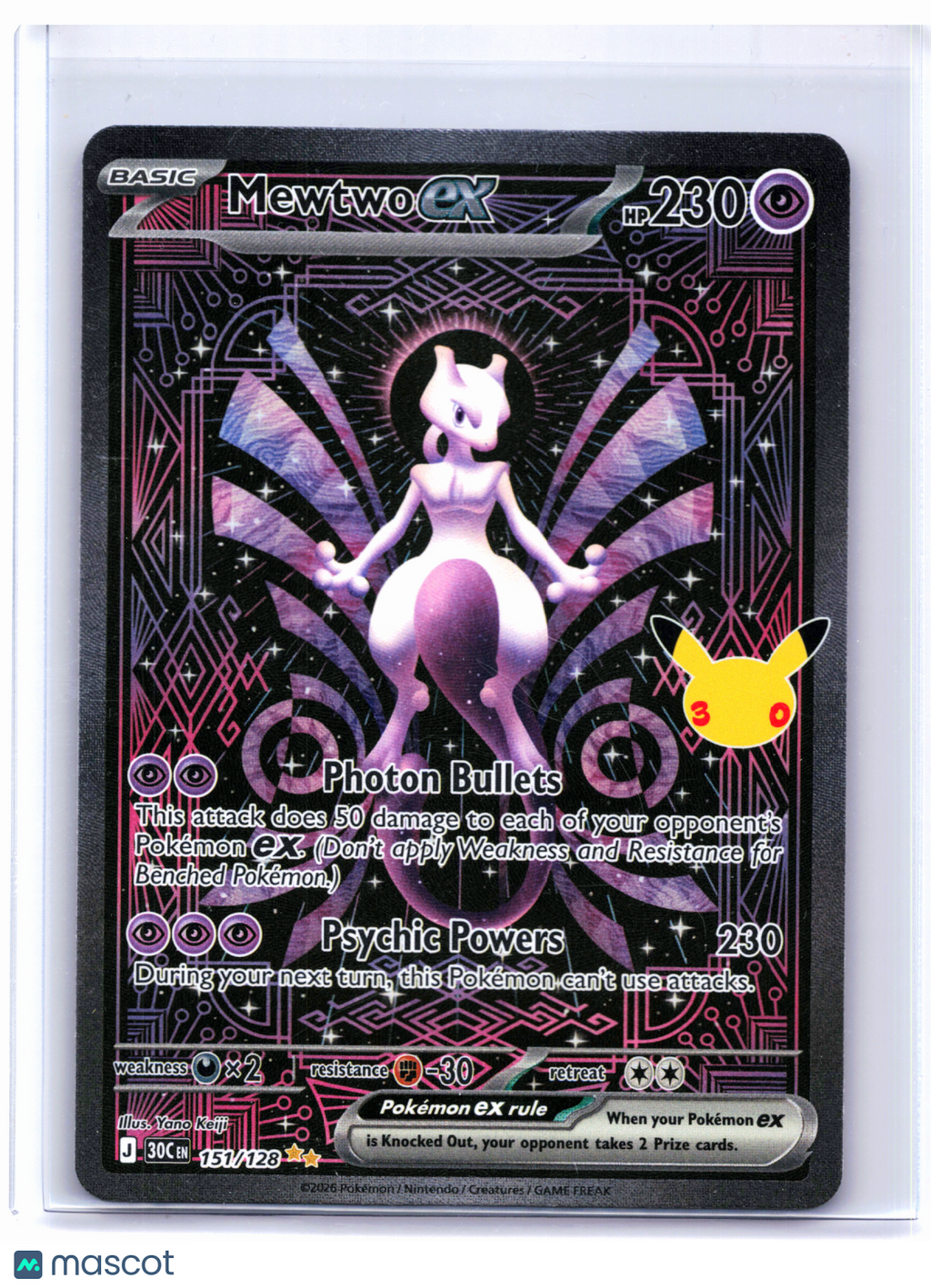 2026 Pokemon—Mewtwo ex #151/128 30th Celebration—Special Illustration Rare Holo