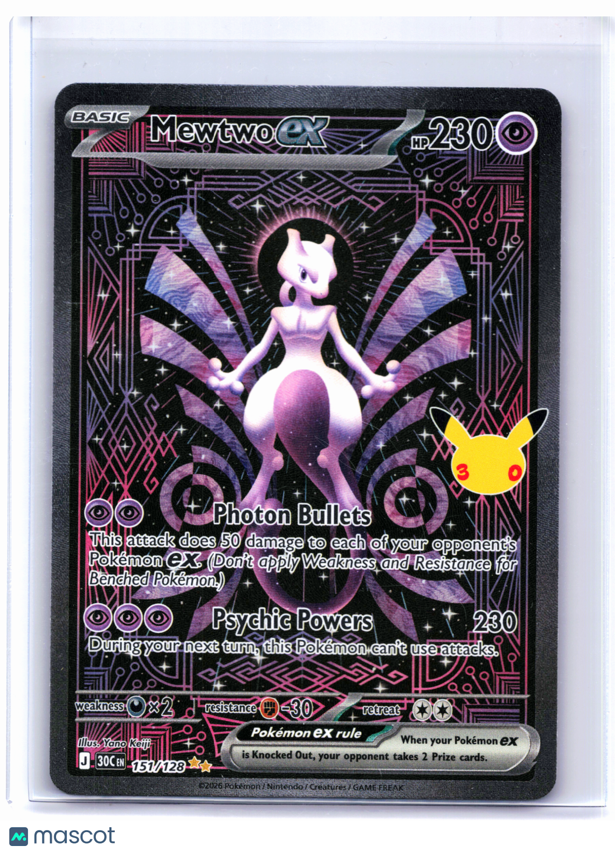 2026 Pokemon—Mewtwo ex #151/128 30th Celebration—Special Illustration Rare Holo