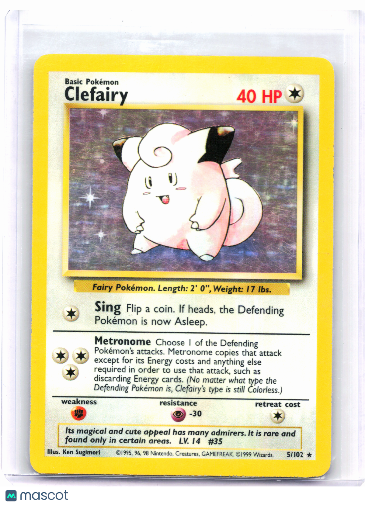 1999 Pokemon—Clefairy #5/102 Base Set—Holo Rare [Heavily Played]