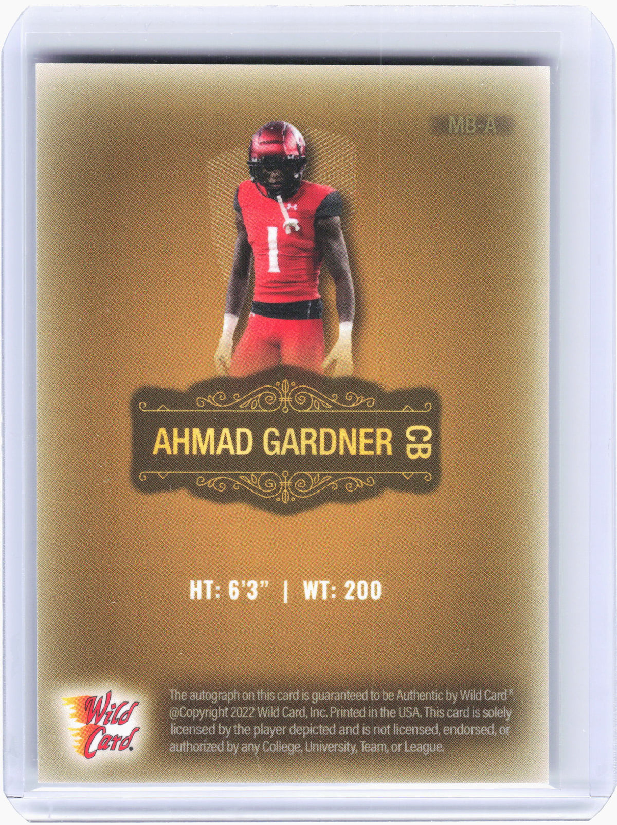 2022 Wild Card Matte Football—Ahmad Sauce Gardner #MB-A Bronze Auto 19/100