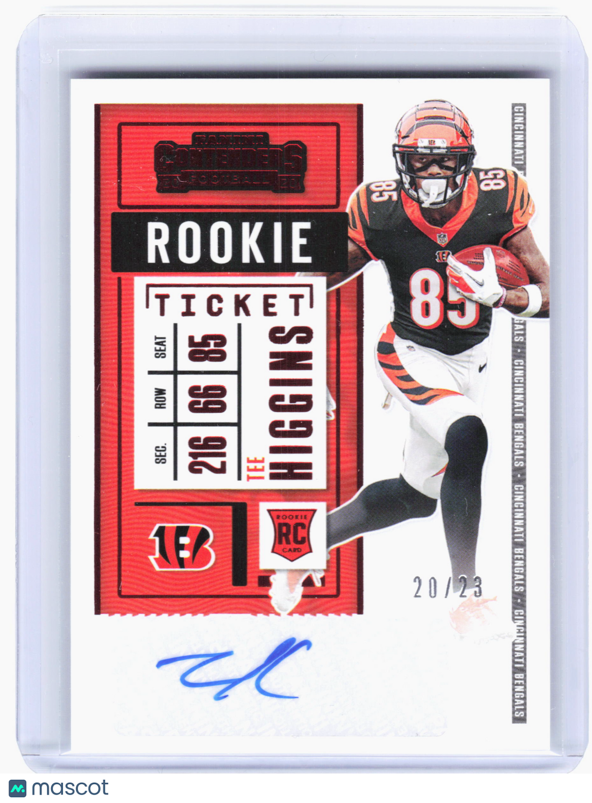 2020 Contenders Football—Tee Higgins #113 Red Zone Ticket Rookie Auto 20/23