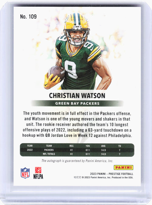 2023 Panini Prestige Football—Christian Watson #109 Xtra Points Pink Auto 15/25