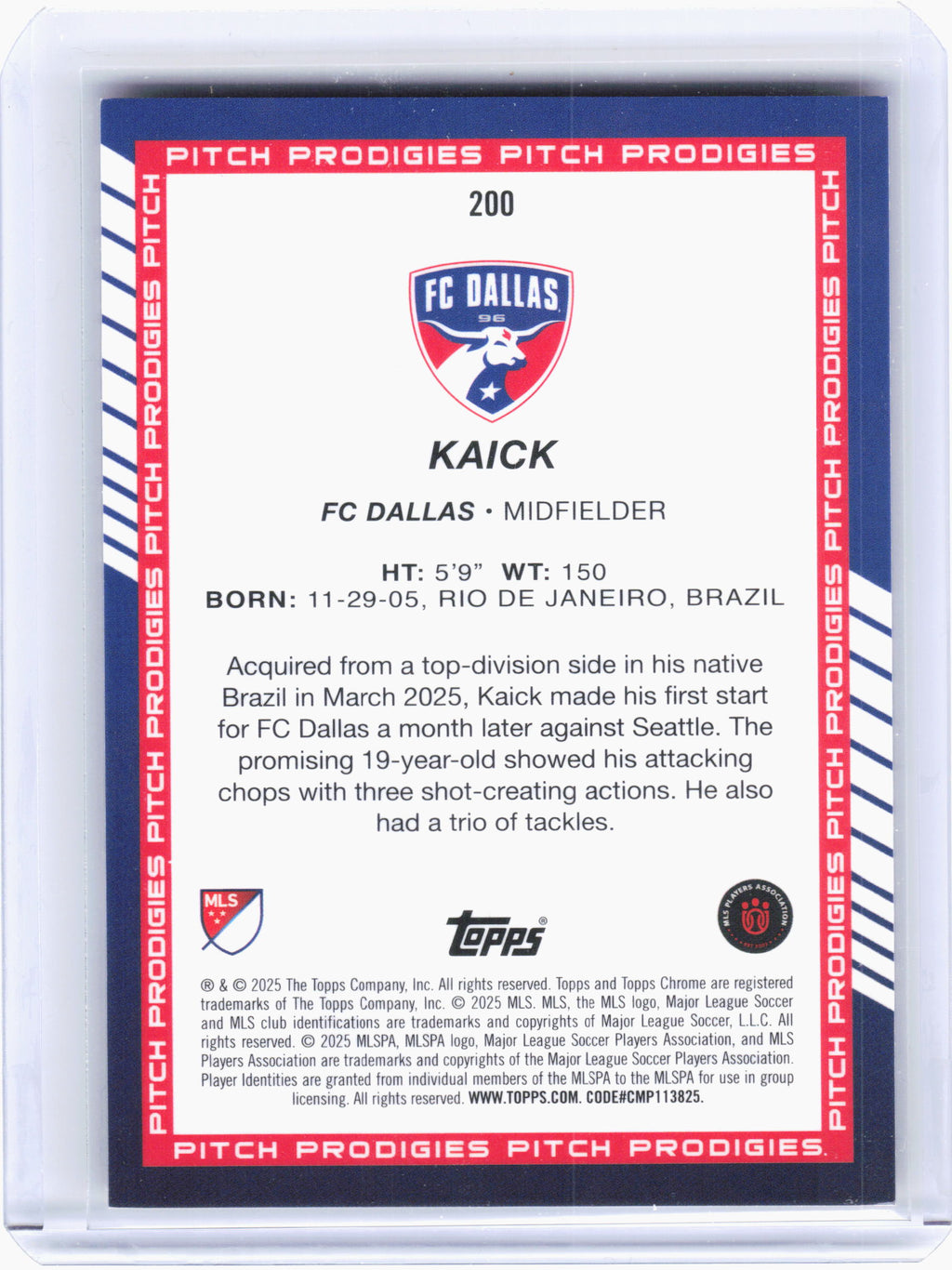 2025 Topps Chrome MLS Soccer—Kaick #200 Orange Sparkle Refractor Rookie RC 11/25