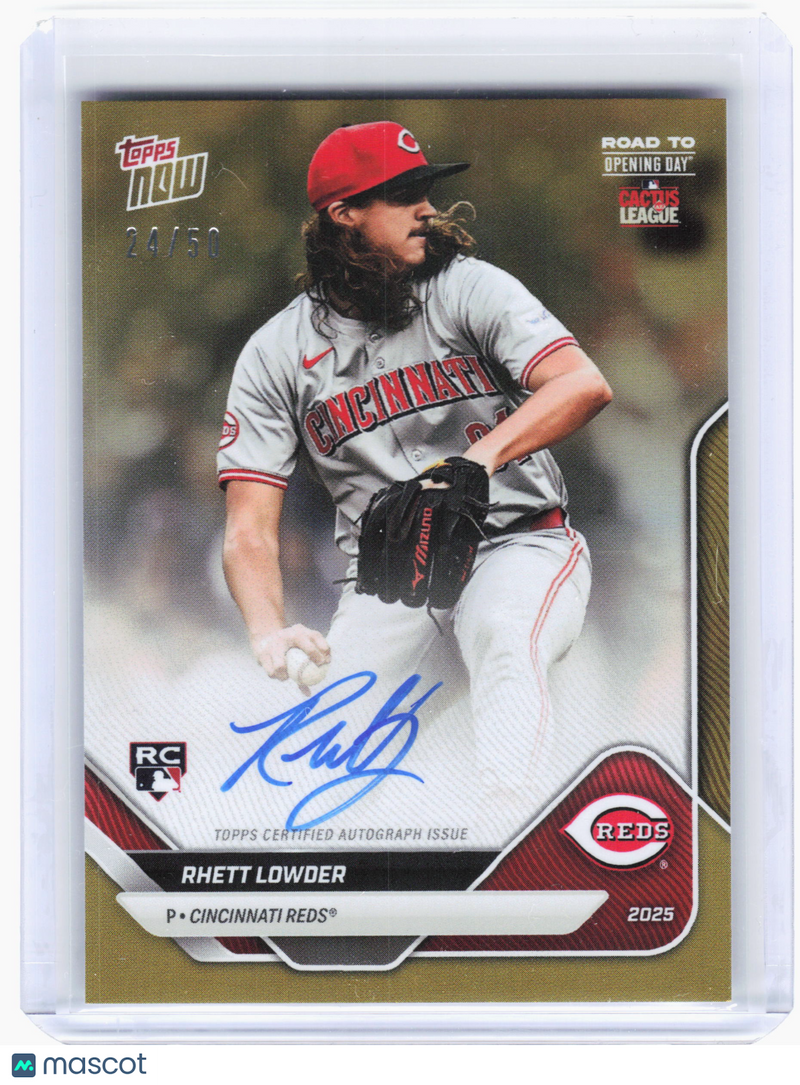 2025 Topps Now Road to Opening Day —Rhett Lowder #A-RL Gold Auto 24/50 Auto