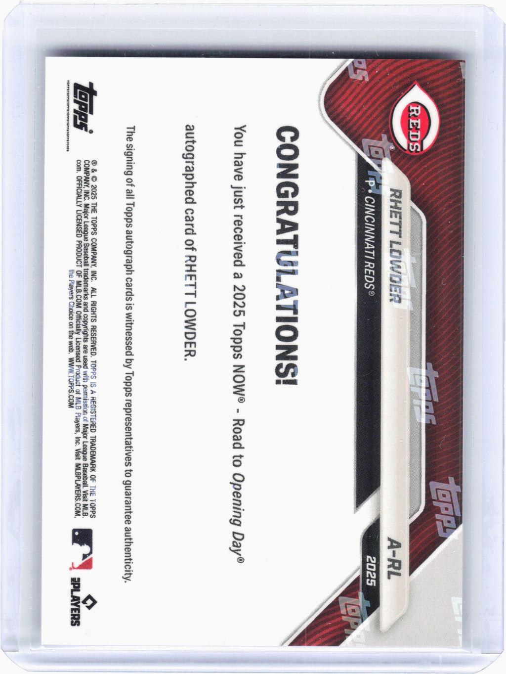 2025 Topps Now Road to Opening Day —Rhett Lowder #A-RL Gold Auto 24/50 Auto