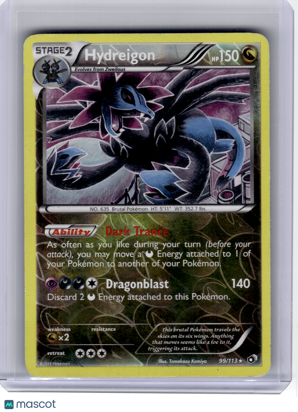 2013 Pokemon—Hydreigon #99 Legendary Treasures—Rare Reverse Holo [Damage]