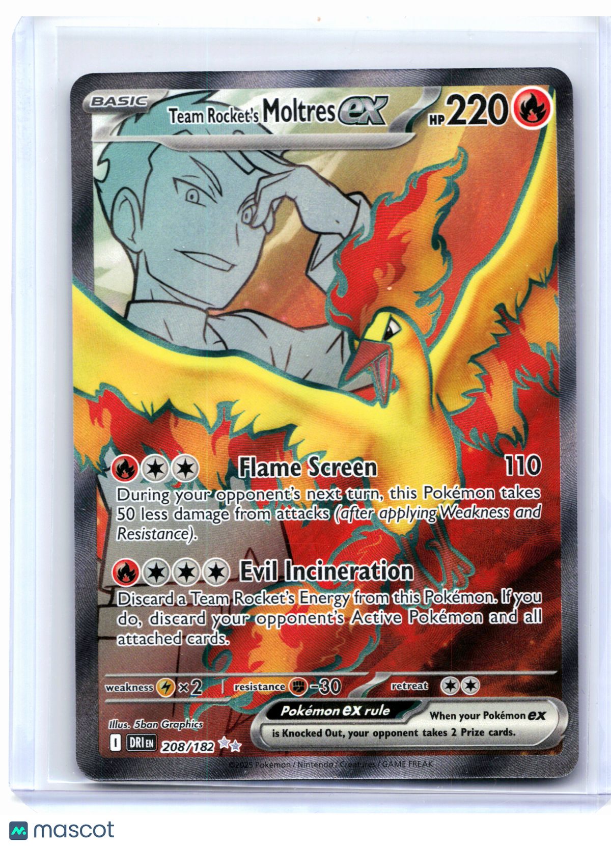 2025 Pokemon—Team Rocket's Moltres ex #208/182 Destined Rivals—Ultra Rare Holo
