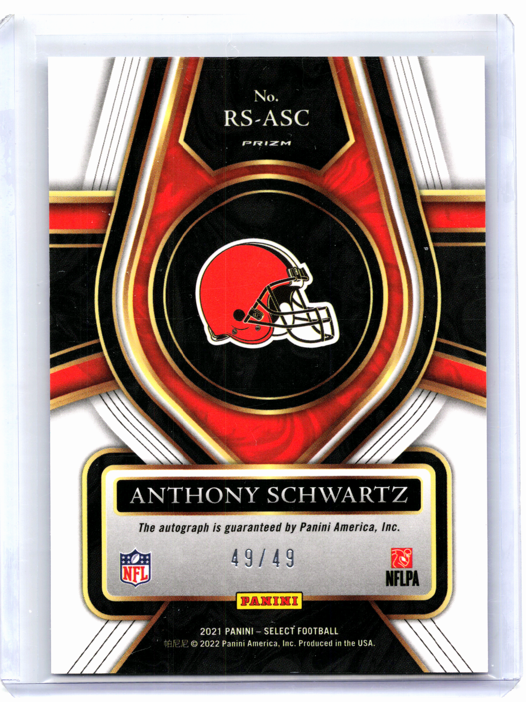 2022 Select Football—Anthony Schwartz #RS-ASC Light Blue Auto Rookie 49/49