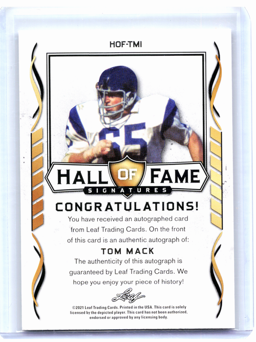 2021 Leaf Hall of Fame Signatures Football—Tom Mack #HOF-TM1 Blue Auto