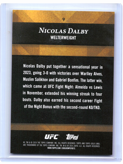 2024 Topps Gold Label UFC—Nicolas Dalby #9 Class Blue 63/99 RC