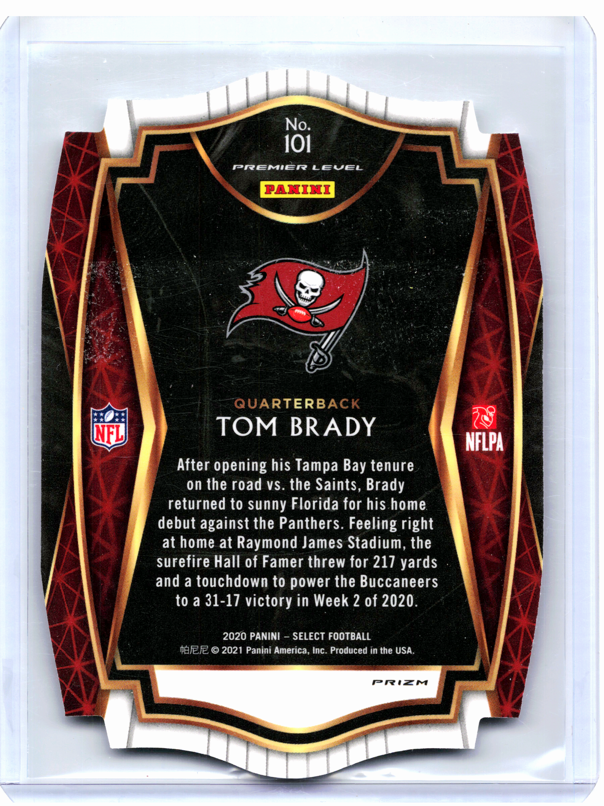 2021 Panini Select Football—Tom Brady #101 Premier Level Die-Cut White Prizm