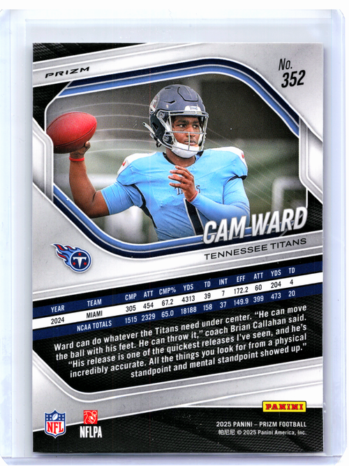 2025 Panini Prizm Football—Cam Ward #352 Lazer Rookie RC Titans