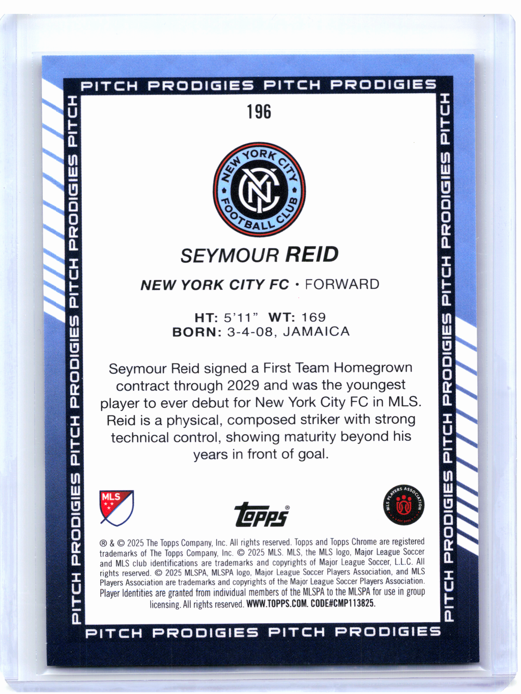 2025 Topps Chrome MLS Soccer—Seymour Reid #196 Black Refractor Rookie 09/10 RC
