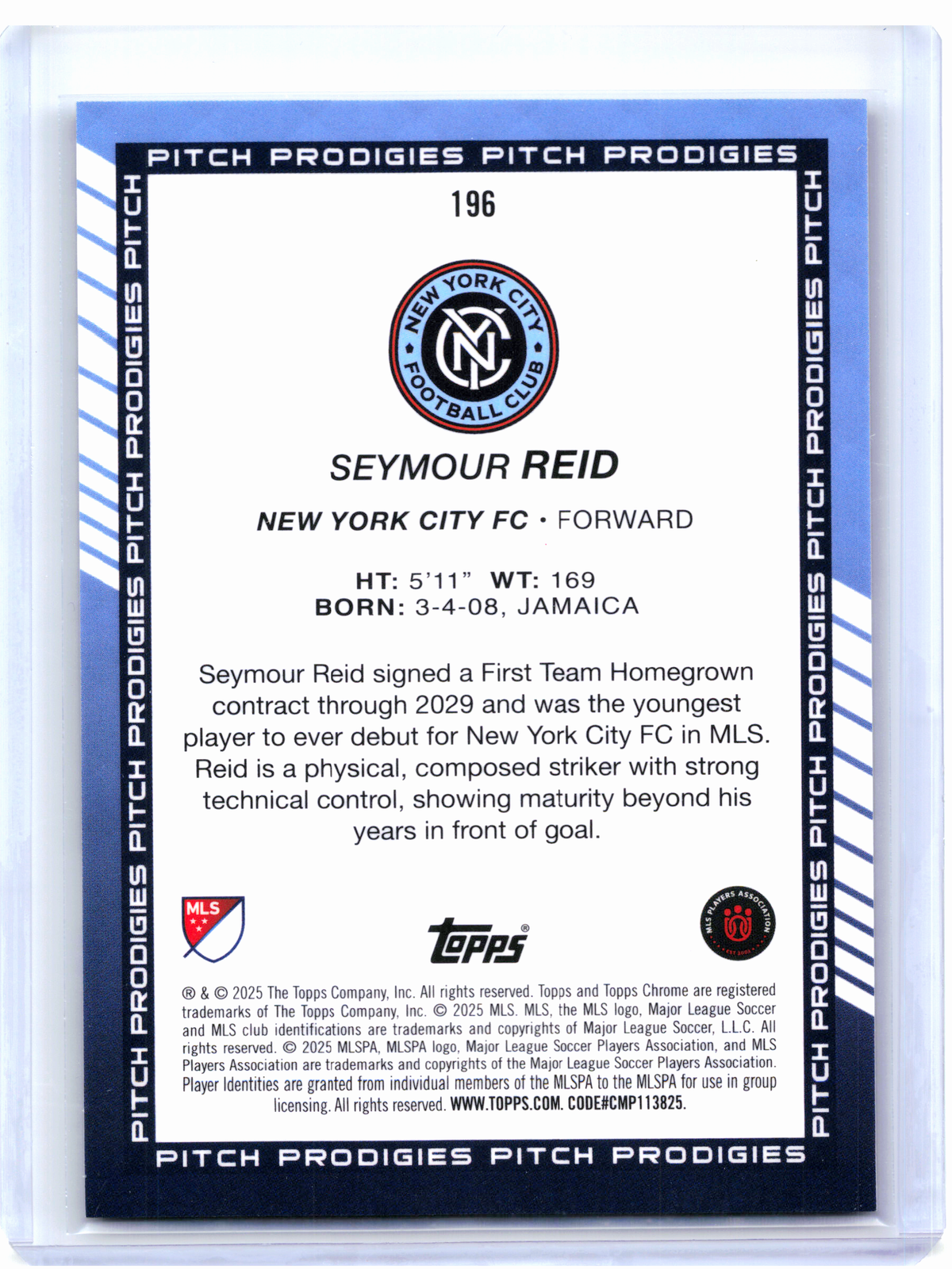 2025 Topps Chrome MLS Soccer—Seymour Reid #196 Black Refractor Rookie 09/10 RC