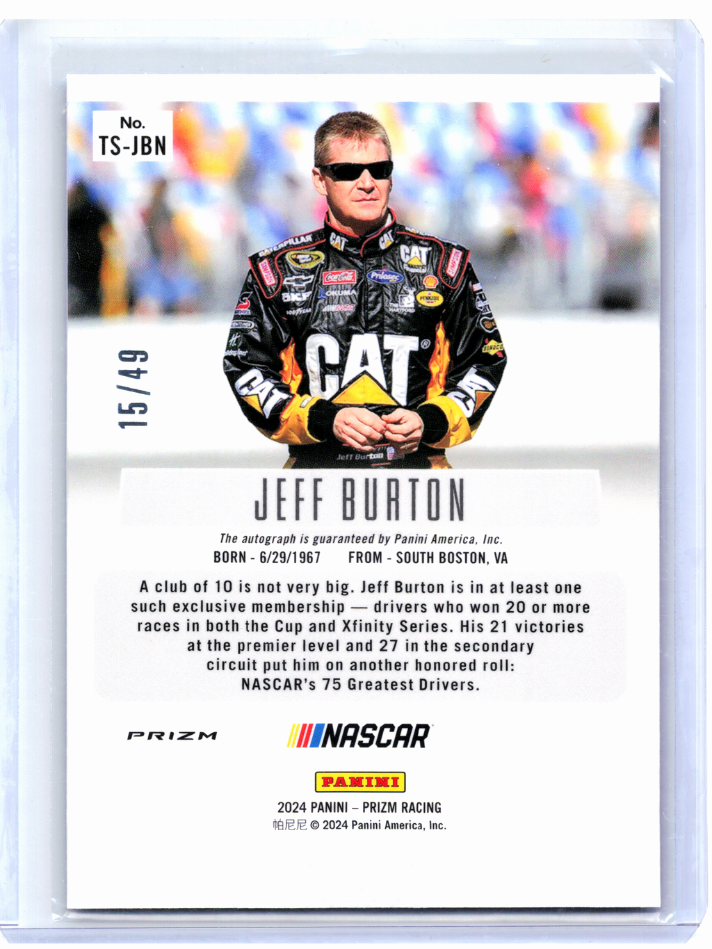 2024 Panini Prizm Racing NASCAR—Jeff Burton #TS-JBN Blue Auto 15/49