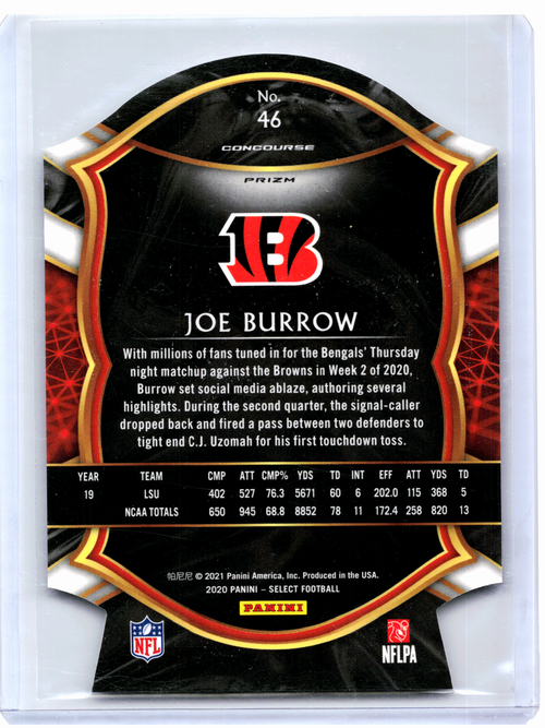 2021 Panini Select Football—Joe Burrow #46 White Prizm Rookie RC Bengals