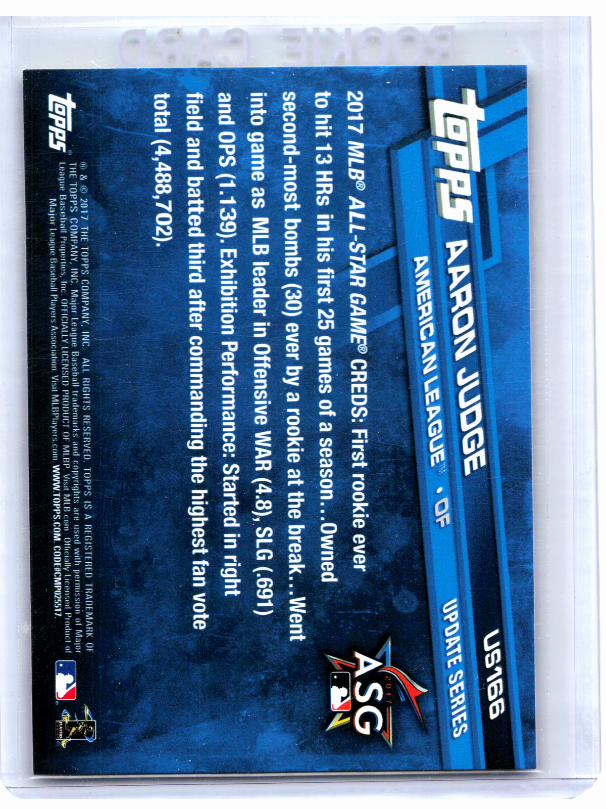 2017 Topps Update Series Baseball—Aaron Judge #US166 Rookie RC B