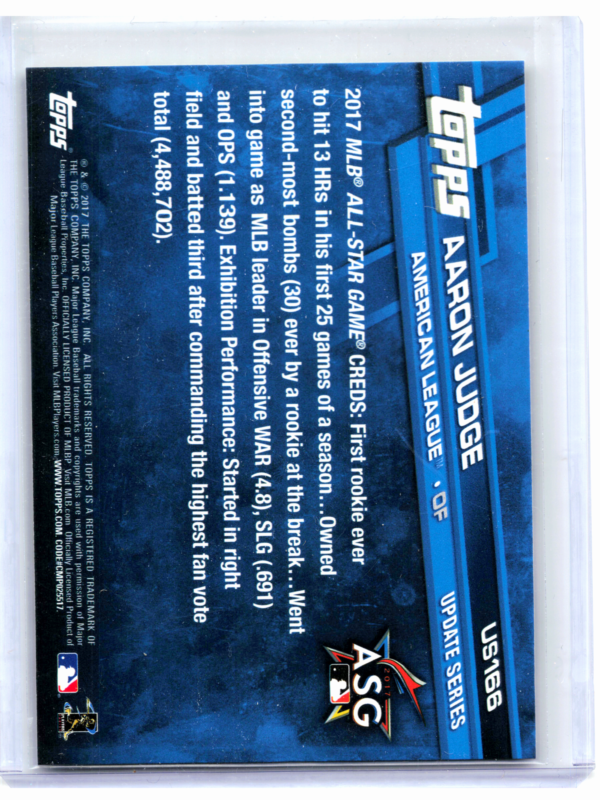 2017 Topps Update Series Baseball—Aaron Judge #US166 Rookie RC A