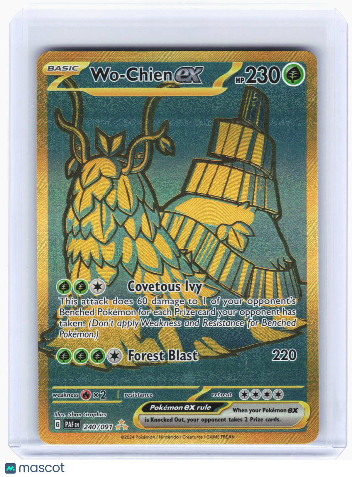 2024 Pokemon—Wo-Chien ex #240 Paldean Fates—Hyper Rare Gold [Lightly Played]
