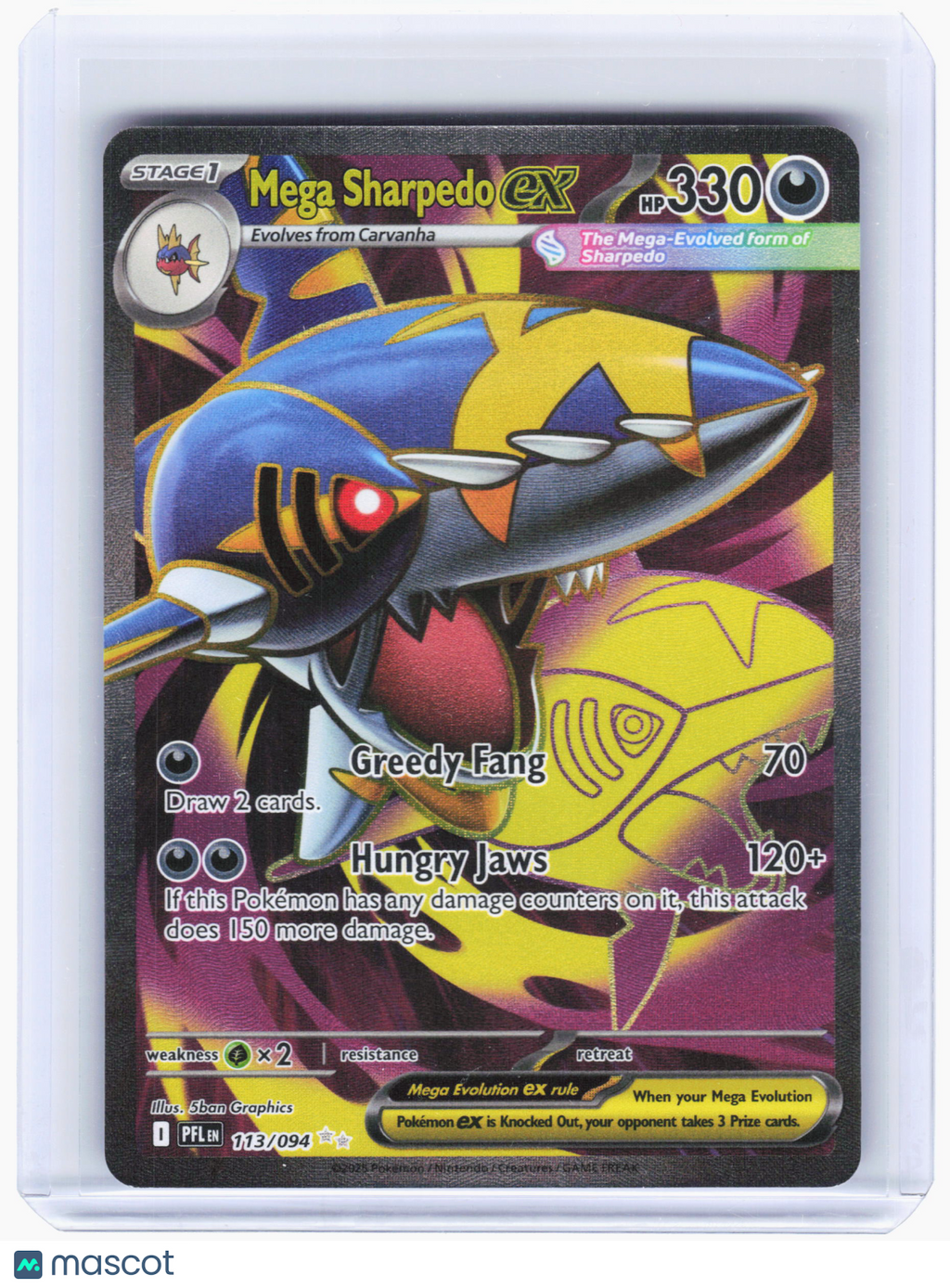 2025 Pokemon—Mega Sharpedo ex #113 Phantasmal Flames—Ultra Rare Holo