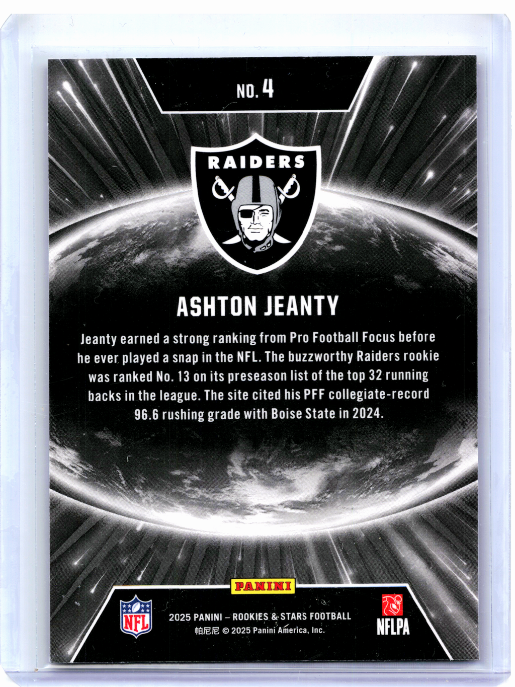 2025 Panini Rookies & Stars Football—Ashton Jeanty #4 Stellar Rookies Insert RC