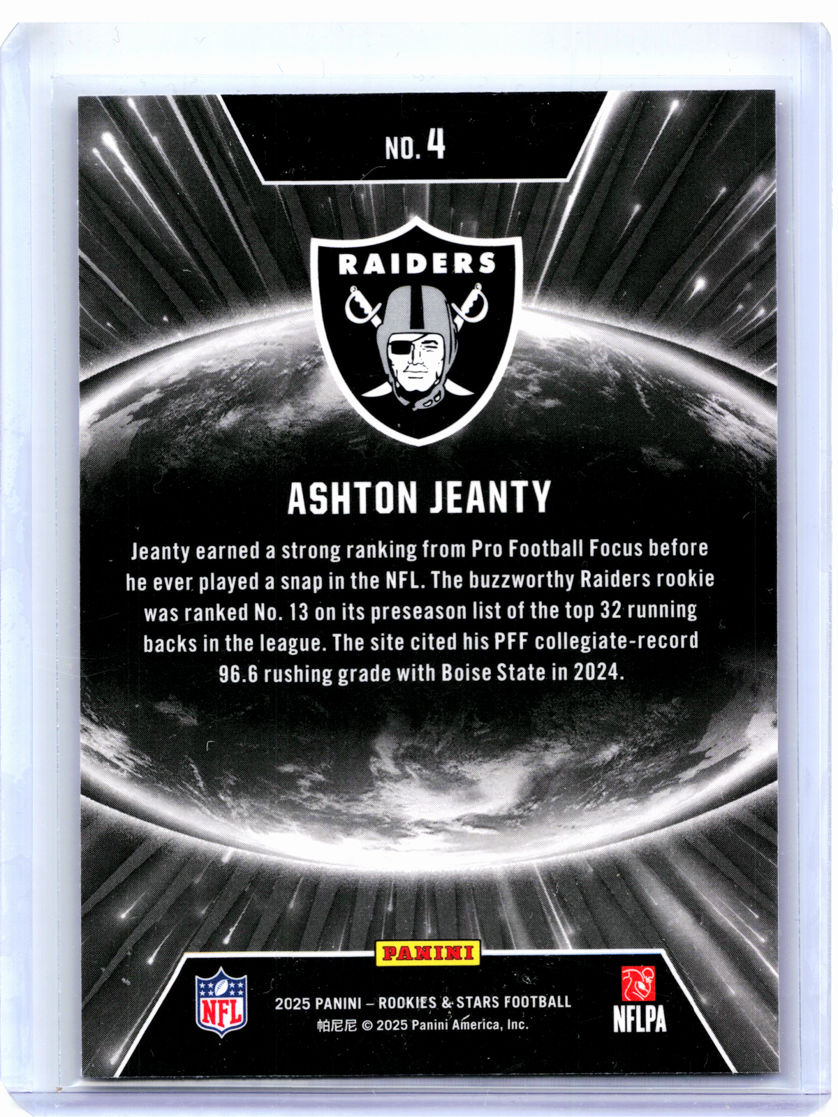 2025 Panini Rookies & Stars Football—Ashton Jeanty #4 Stellar Rookies Insert RC