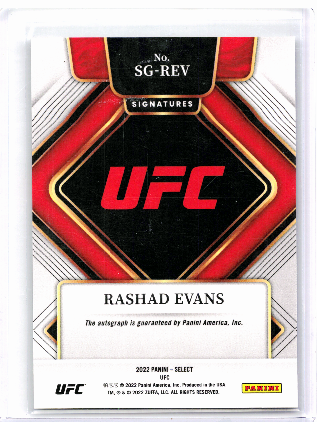 2022 Panini Select UFC Mixed Martial Arts—Rashad Evans #SG-REV - Signatures Auto