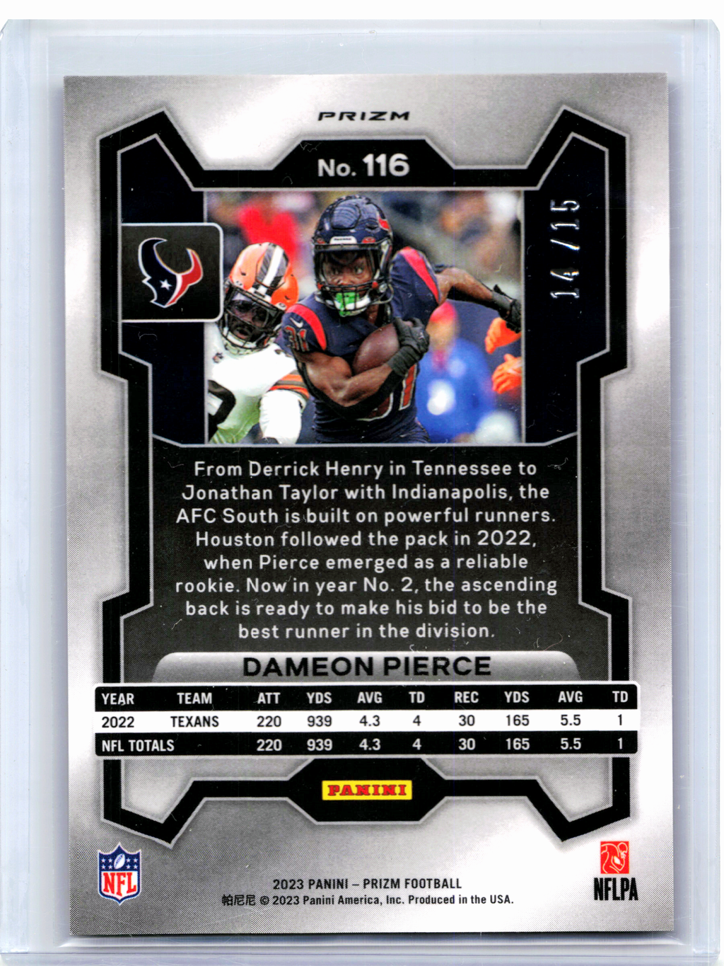 2023 Panini Prizm Football—Dameon Pierce #116 Forest Camo /15 Texans