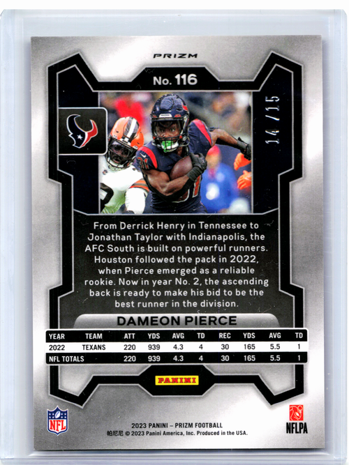 2023 Panini Prizm Football—Dameon Pierce #116 Forest Camo /15 Texans