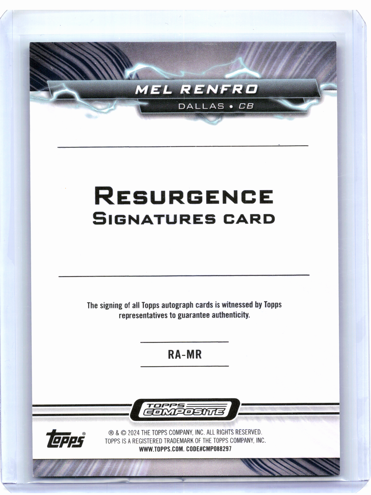 2024 Topps Resurgence Football—Mel Renfro #RA-MR Green Wave Refractor Auto /175