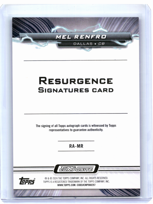 2024 Topps Resurgence Football—Mel Renfro #RA-MR Green Wave Refractor Auto /175
