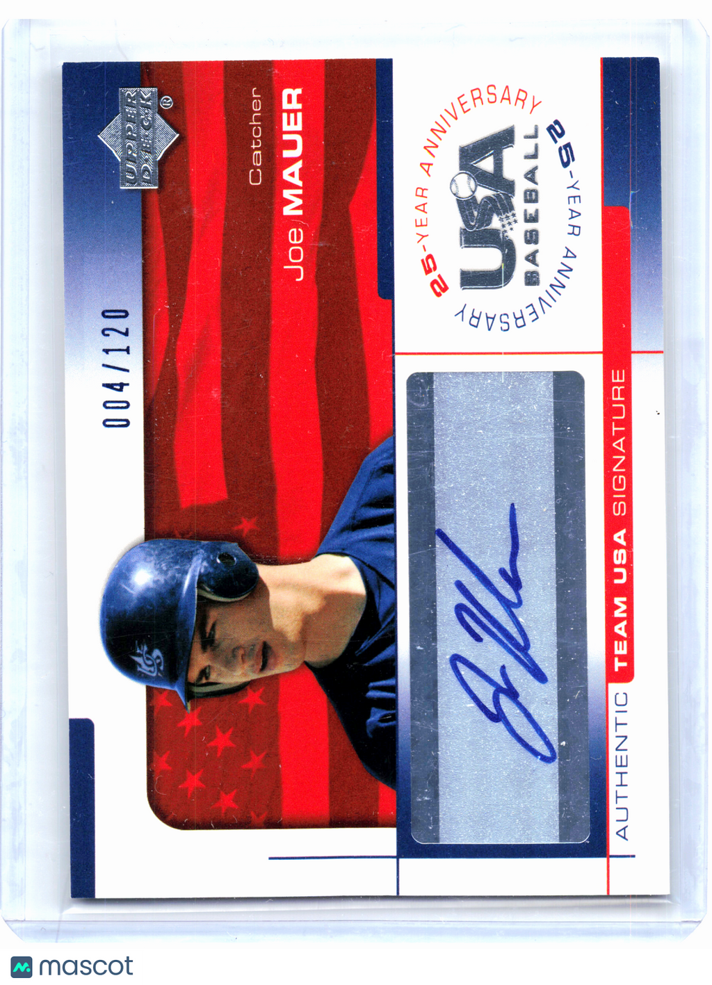 2004 Upper Deck USA 25th Anniversary Baseball—Joe Mauer #MAU Auto 004/120