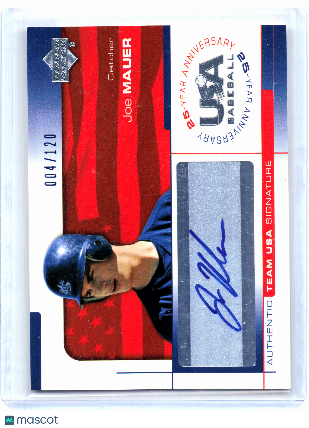 2004 Upper Deck USA 25th Anniversary Baseball—Joe Mauer #MAU Auto 004/120